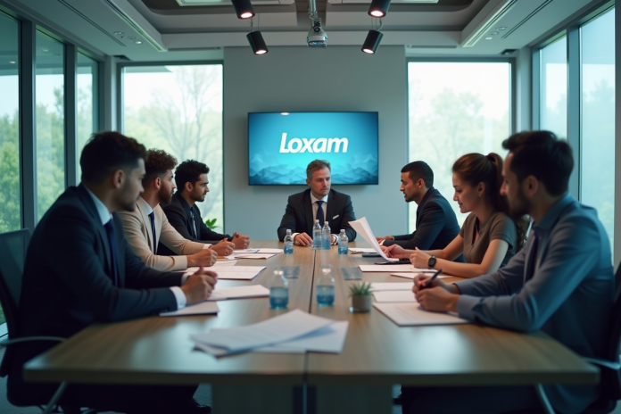 reunion-professionnelle-bureau Réunion professionnelle dans un bureau moderne avec logo Loxam