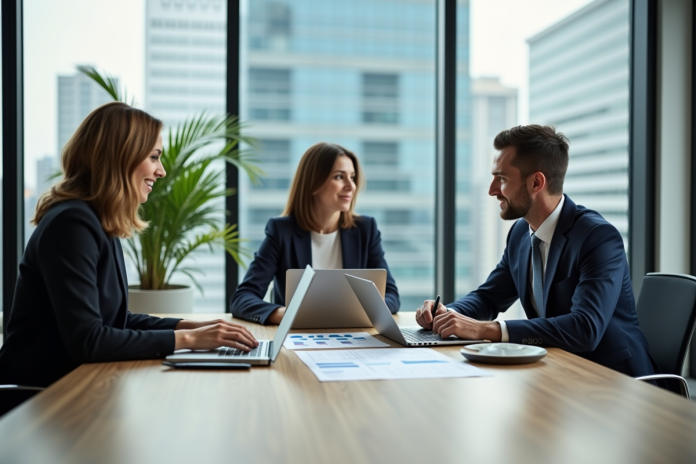 Groupe de professionnels en réunion dans un bureau moderne